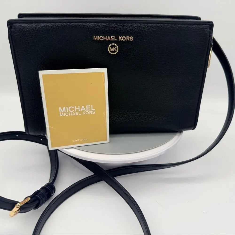 Michael Kors Valerie Small Pebbled Leather Crossbody - Black/Gold